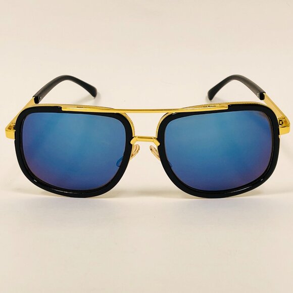 Men Women Sunglasses Gold Metal Frame Retro Shield Style Square Gradient Lens - Picture 2 of 2
